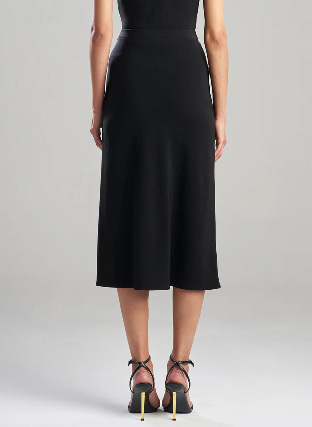 Stretch Crepe Black Pull on Midi Skirt