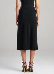 Stretch Crepe Black Pull on Midi Skirt