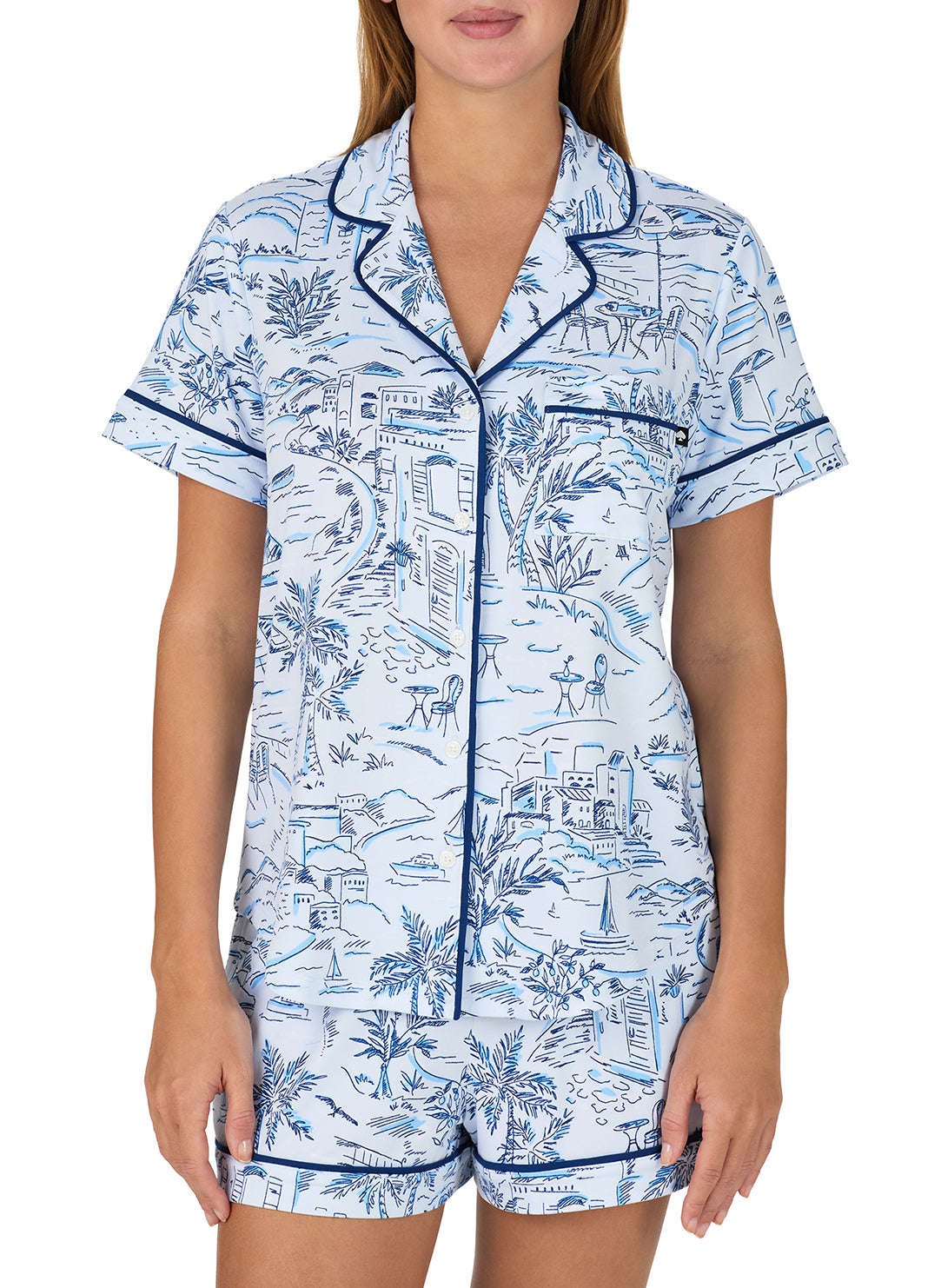 Coastal Toile Blue Short Pajama Set