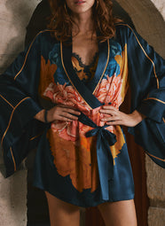 Dahlia Satin Dahlia Print Short Robe