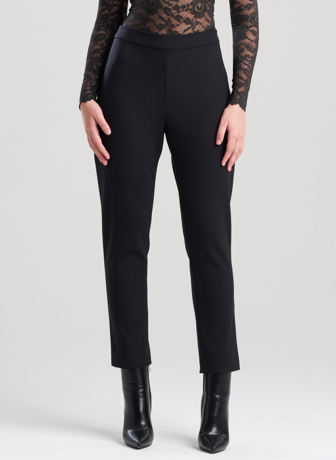 Techno Crepe Black Side Zip Ankle Pants