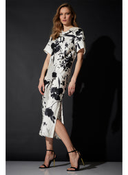 Nara Silk Twill Black/White Drape Neck Column Dress