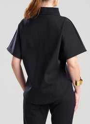 Techno Crepe Black Funnel Neck High Low Top