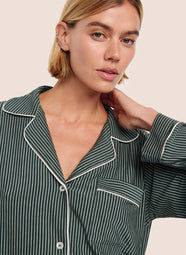 Gisele Printed Duo Stripe Pine/Ivory Pajama Set
