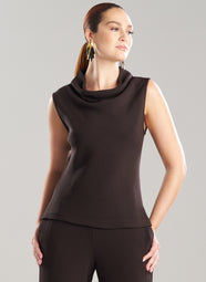 Stretch Crepe Dark Chestnut Funnel Neck Top