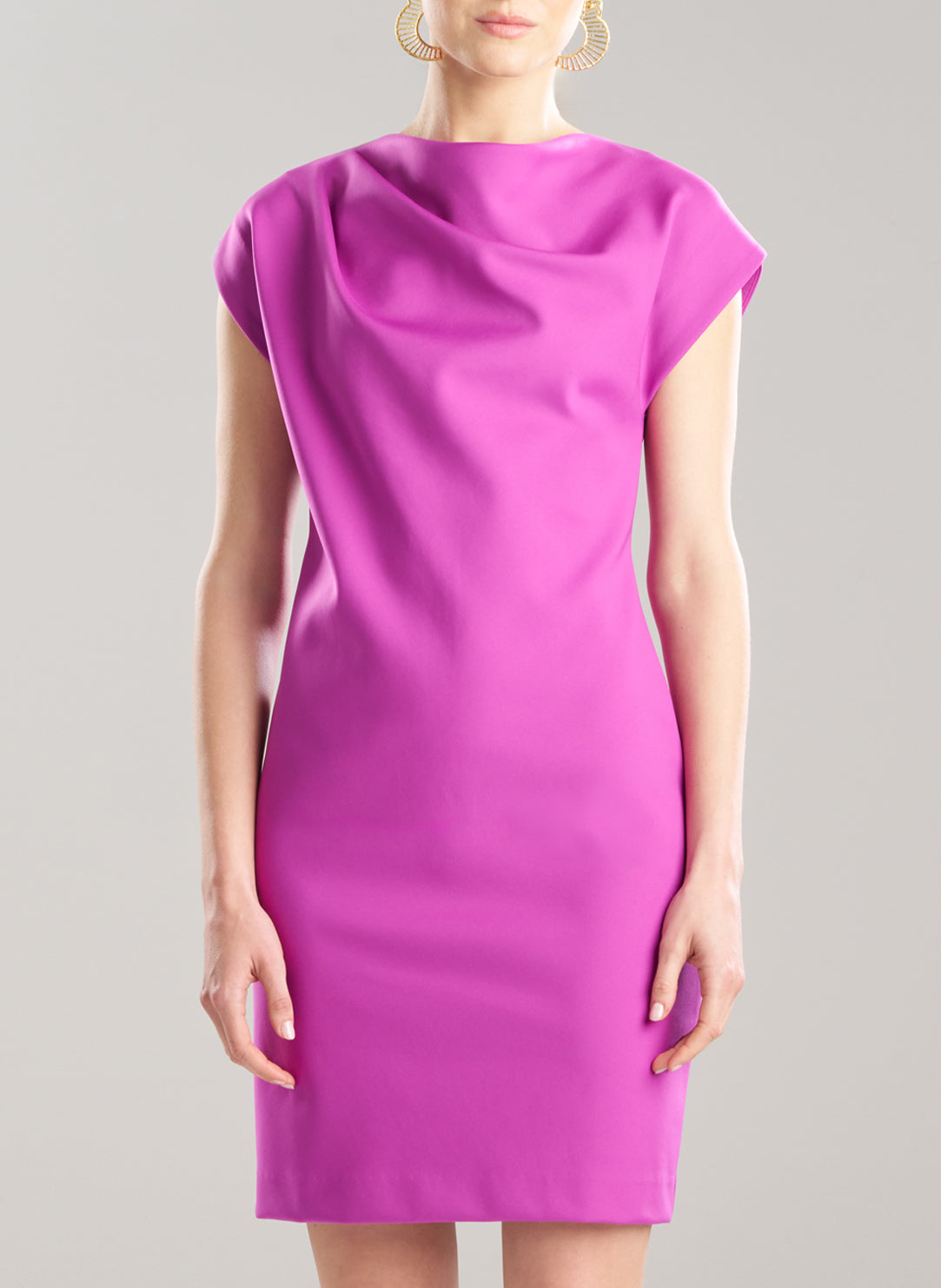 Techno Crepe Magenta Drape Neck Dress