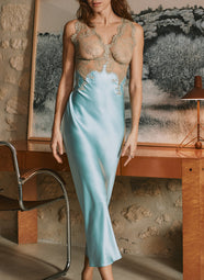 Daniella Satin Glacier/Kaki Gown