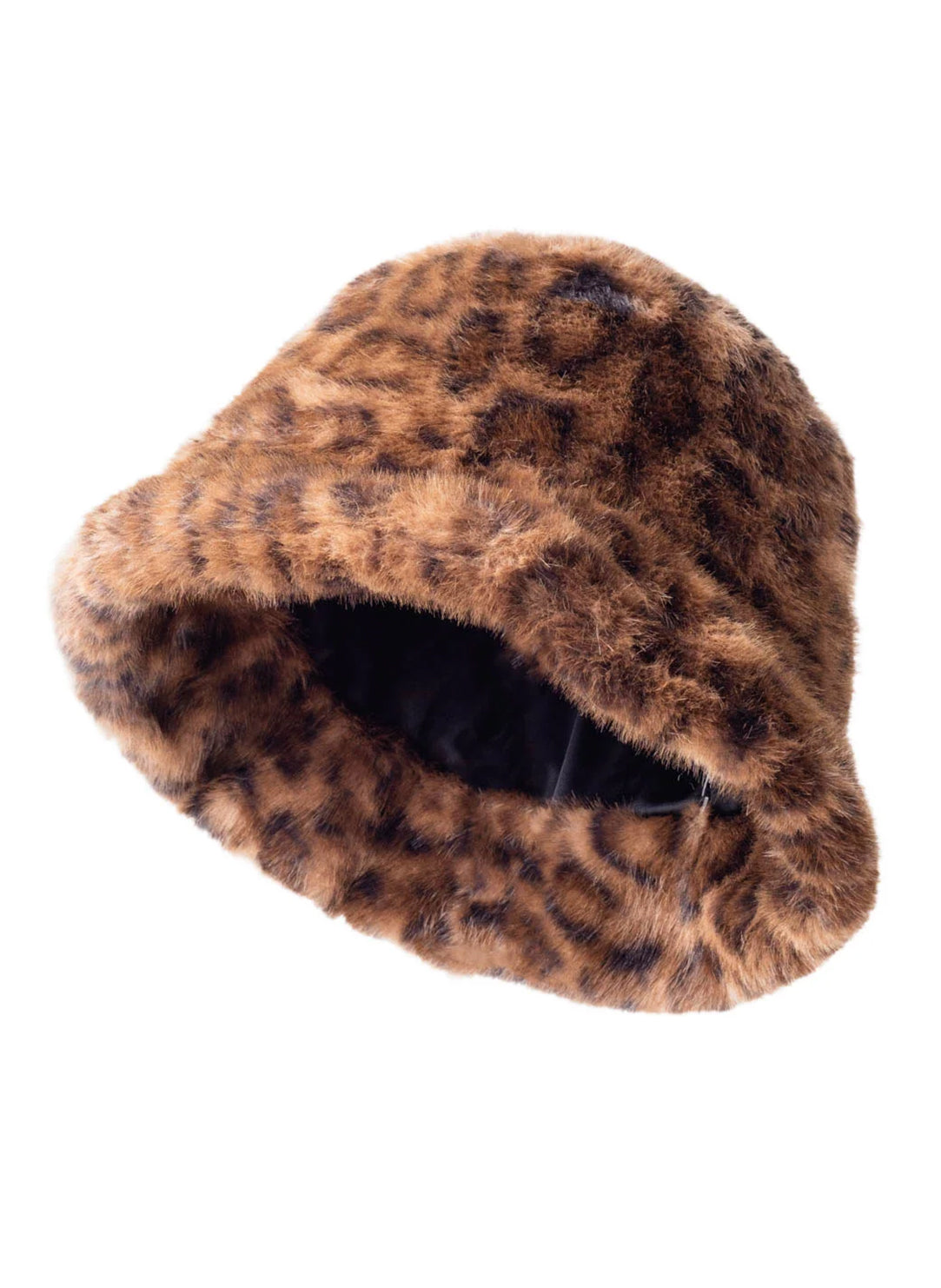 Faux Fur Natural Black Leopard Bucket Hat