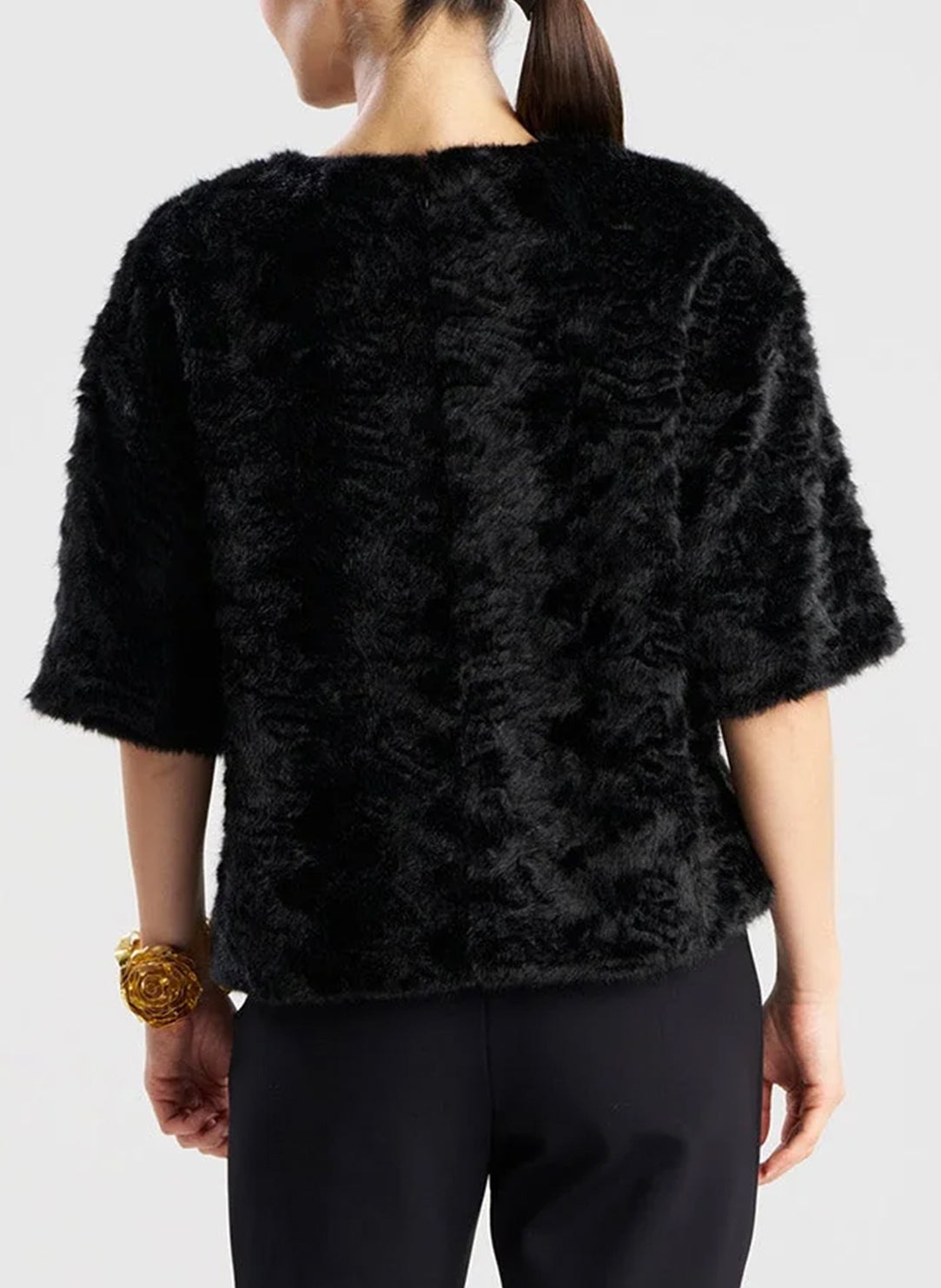 Astrakhan Faux Fur Black T-Shirt Top