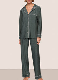 Gisele Printed Duo Stripe Pine/Ivory Pajama Set