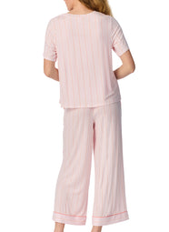 Christy Shirting Stripe Pink SS Tee Cropped Pant Set