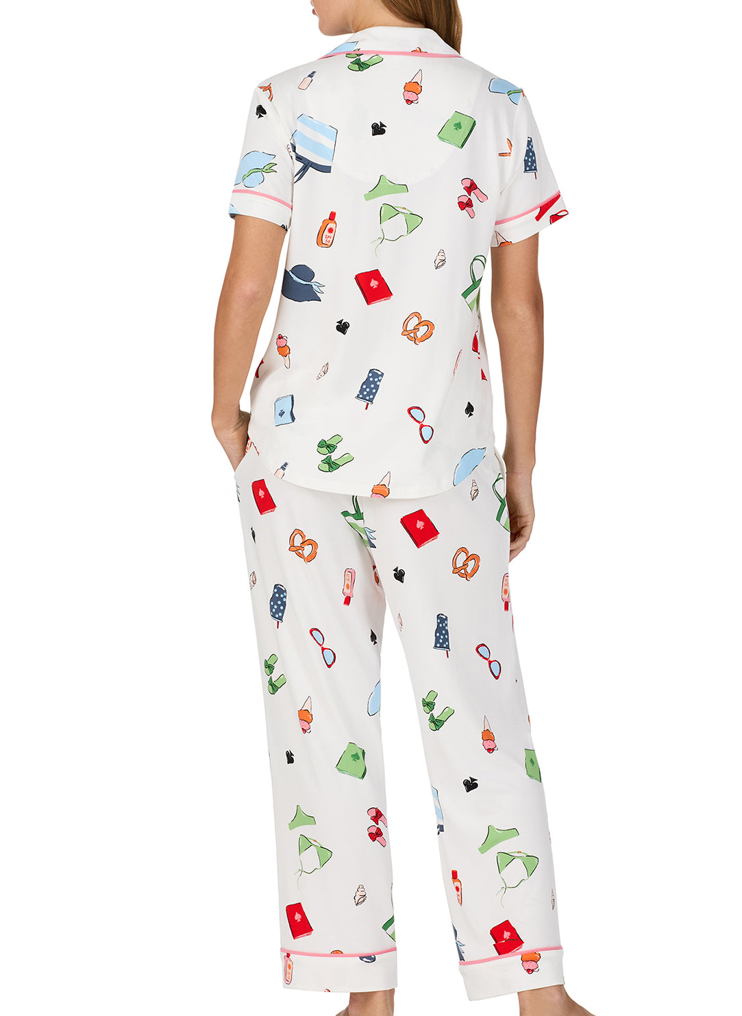 Vacation Time White Short Sleeved Cropped Pajama Set