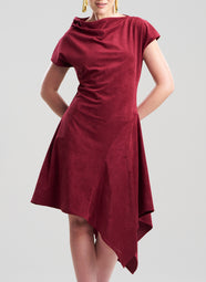 Vegan Luxe Suede Ruby Asymmetric Drape Neck Dress