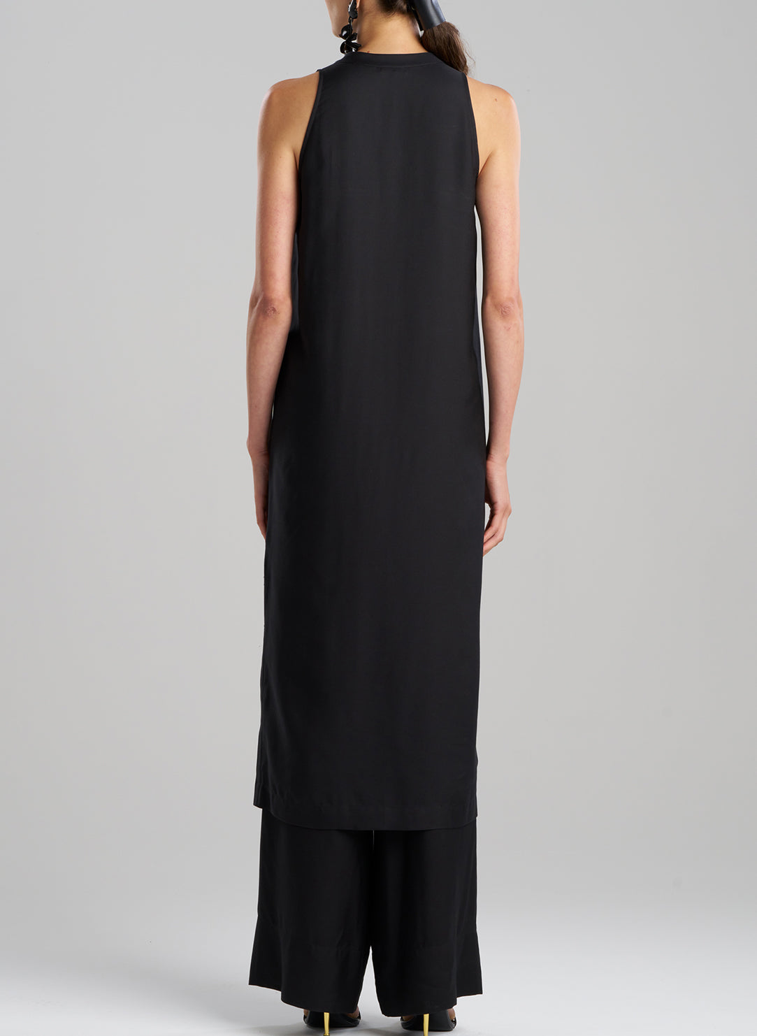 Cotton Silk Twill Black Sleeveless Tunic