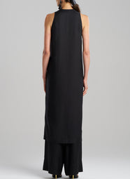 Cotton Silk Twill Black Sleeveless Tunic