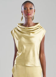 Luxe Satin Gold Drape Neck Top