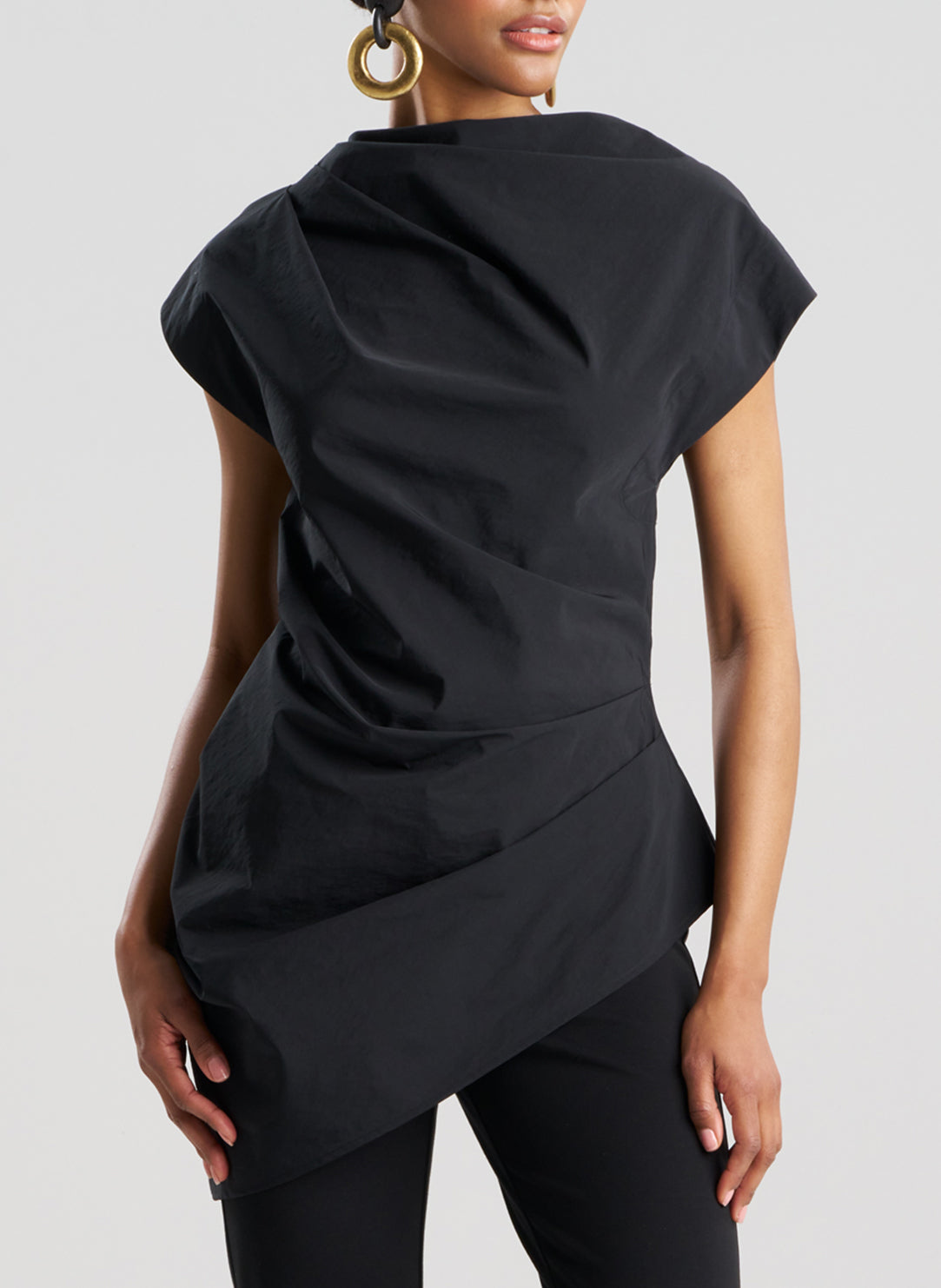 Taffeta Black Asymmetric Draped Top