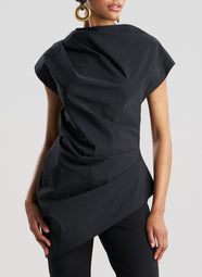 Taffeta Black Asymmetric Draped Top