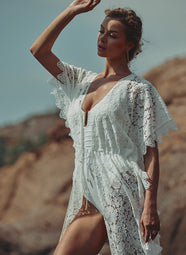 Celeste Dentelle Naturel Lace Long Beach Caftan