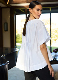 Solid Cotton Poplin White Pleated Back Cocoon Shirt