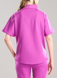 Techno Crepe Magenta Funnel Neck High Low Top