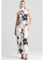 Nara Silk Twill Black/White Halter Scarf Top