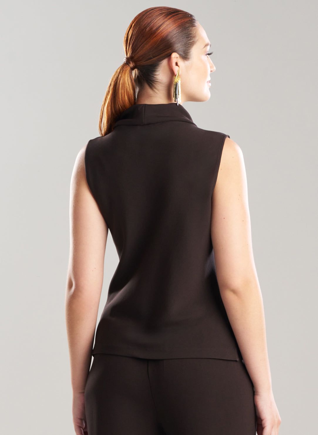 Stretch Crepe Dark Chestnut Funnel Neck Top