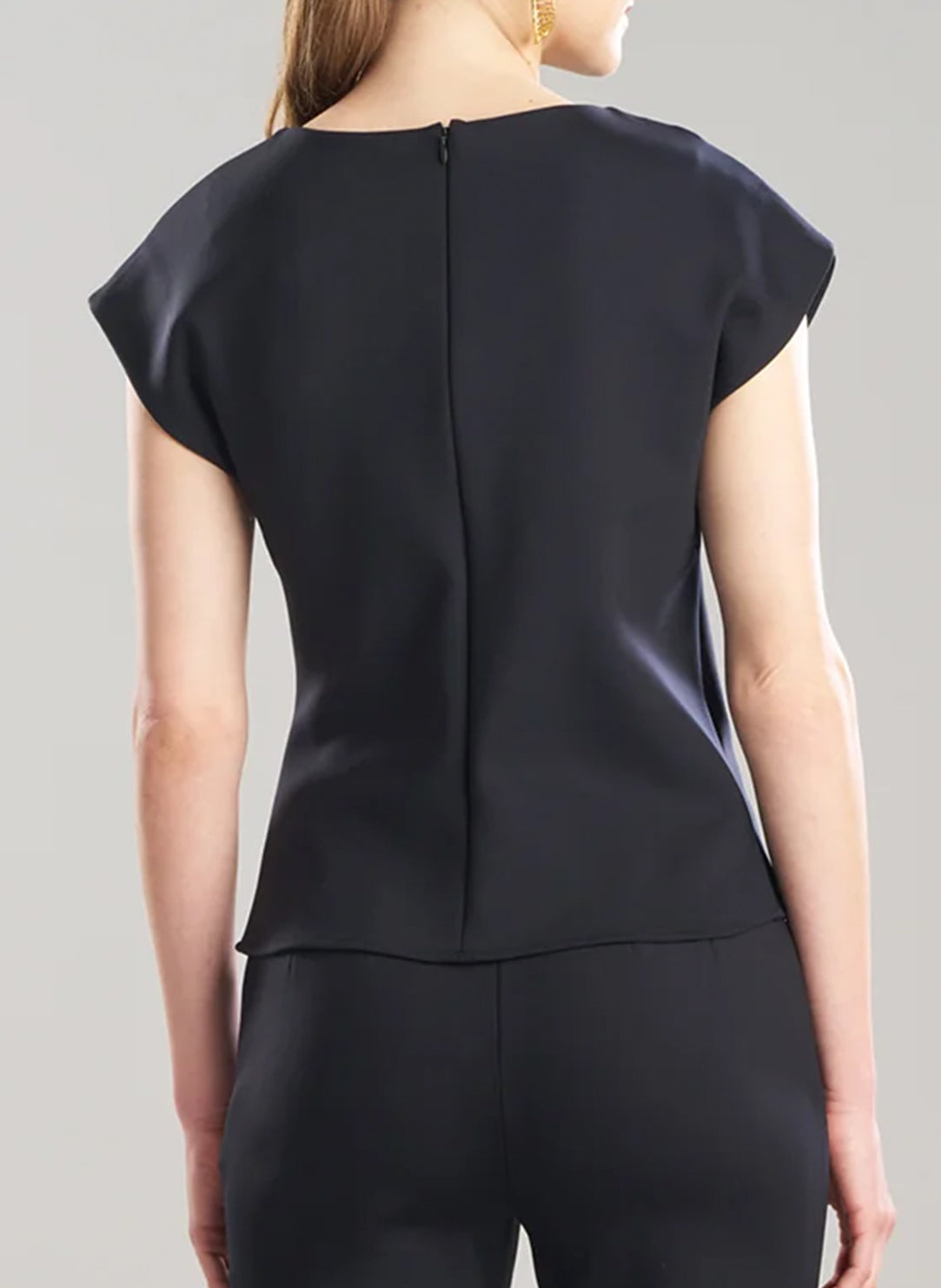 Techno Crepe Black Drape Neck Fitted Cap Sleeve Top