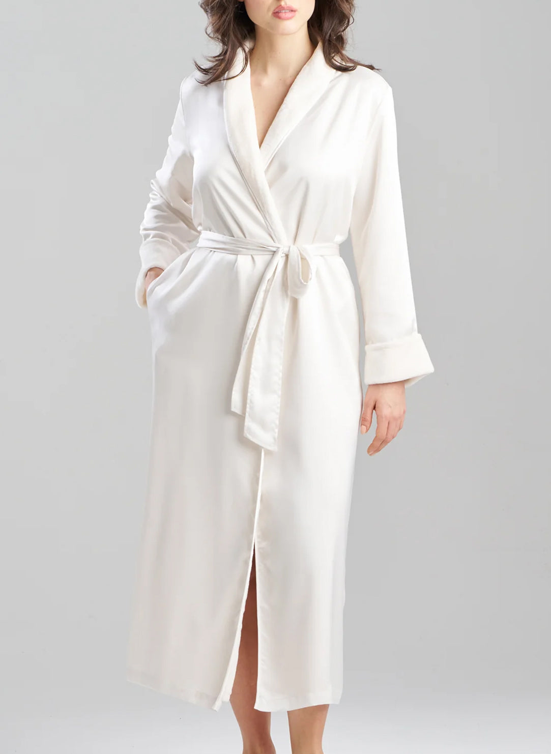 Satin Plush Warm White Long Robe
