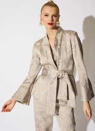 Metallic Swirl Jacquard Pearl Size Zip Pant