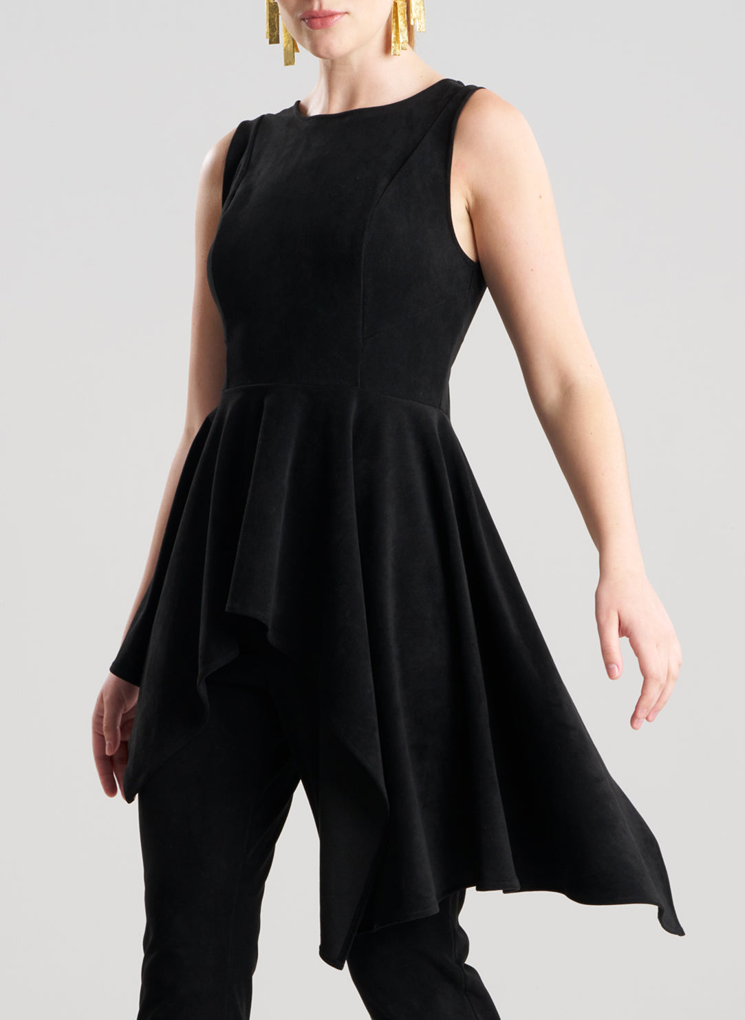 Vegan Luxe Suede Black Cascade Top