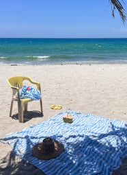 La Elena Blue Stripe Beach Blanket