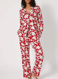 Floral Charm Red Long Pajama Set