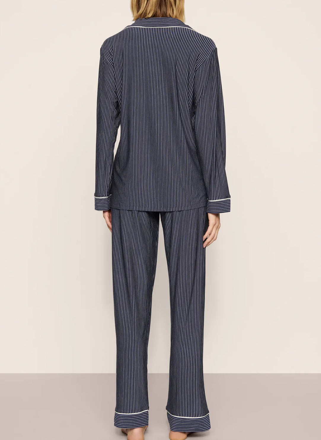 Gisele Printed Duo Stripe Navy Pajama Set