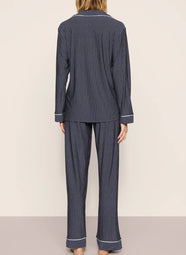 Gisele Printed Duo Stripe Navy Pajama Set