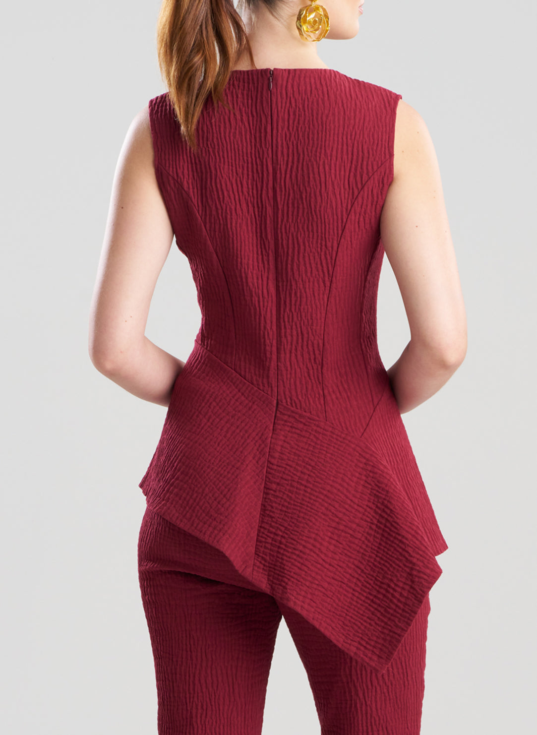 Textured Cotton Jacquard Ruby Asymmetric Top