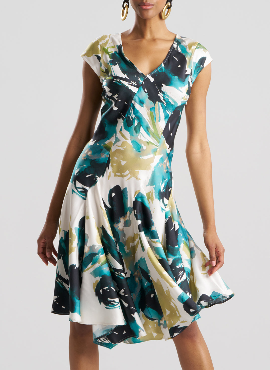 Mira Silk Twill Midnight Teal Asymmetric Swing Dress