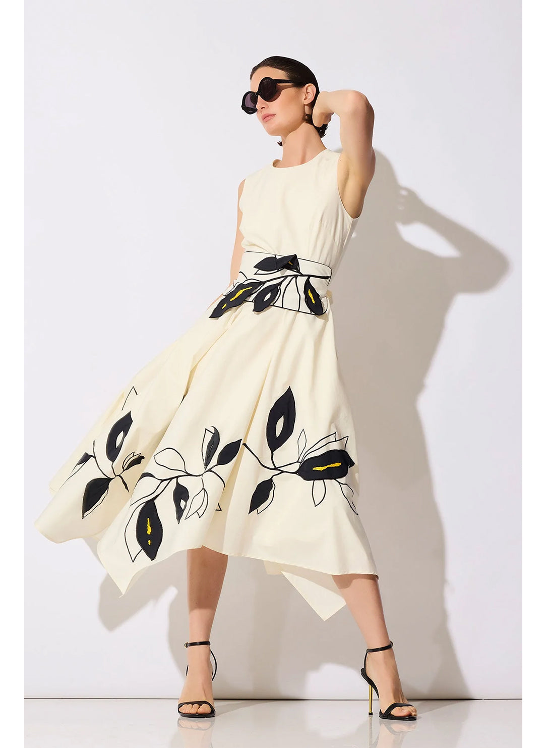 Tech Cotton Taffeta Whisper White Origami Dress with Embroidery