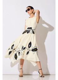 Tech Cotton Taffeta Whisper White Origami Dress with Embroidery