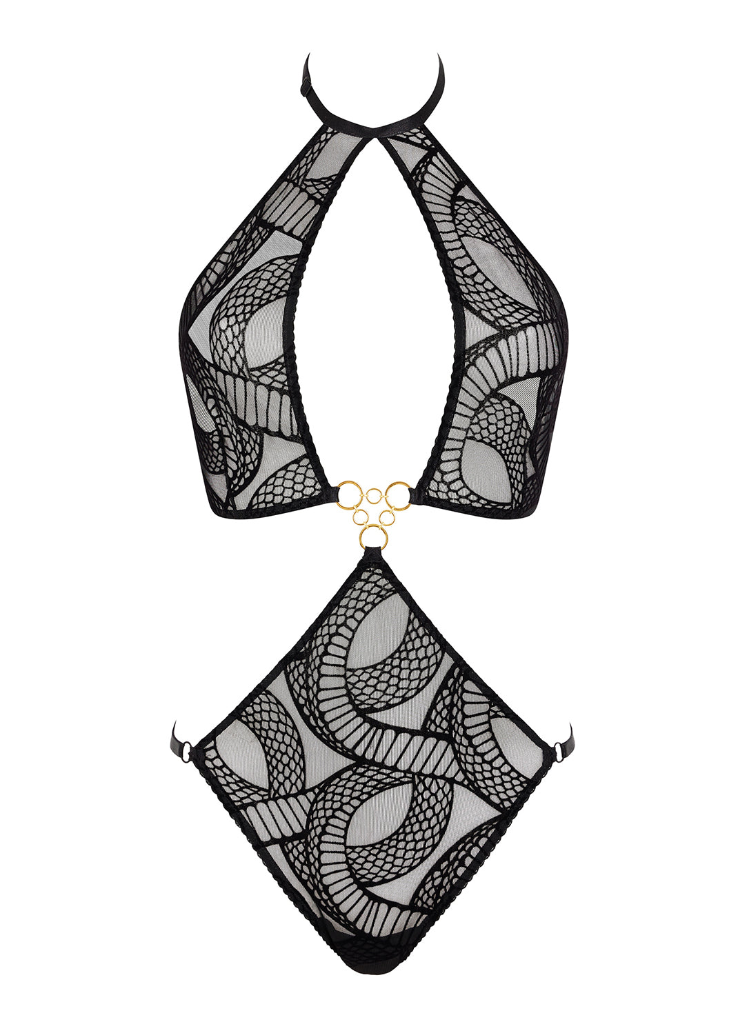 Boites A Desir Black Velvet Snake Bodysuit