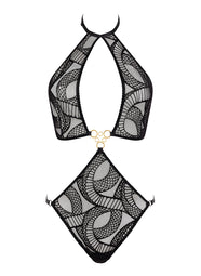 Boites A Desir Black Velvet Snake Bodysuit
