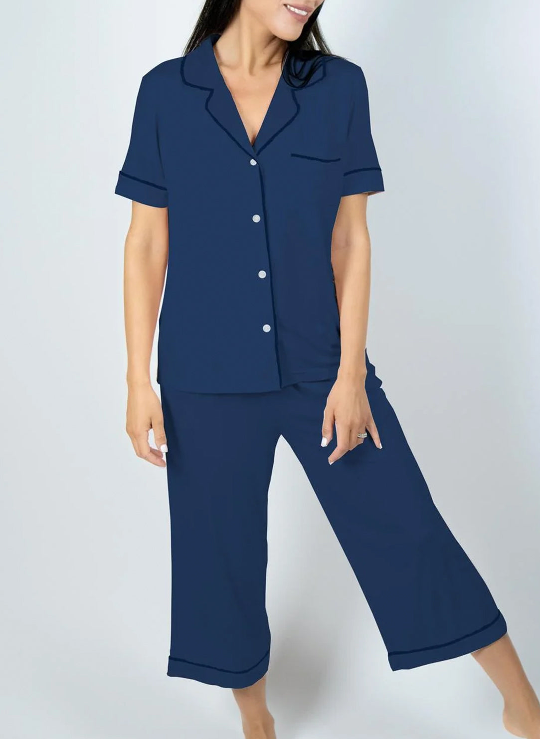 Jolene Navy Cropped Pajama Set