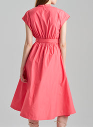 Techno Poplin Coral Tie Front Dress