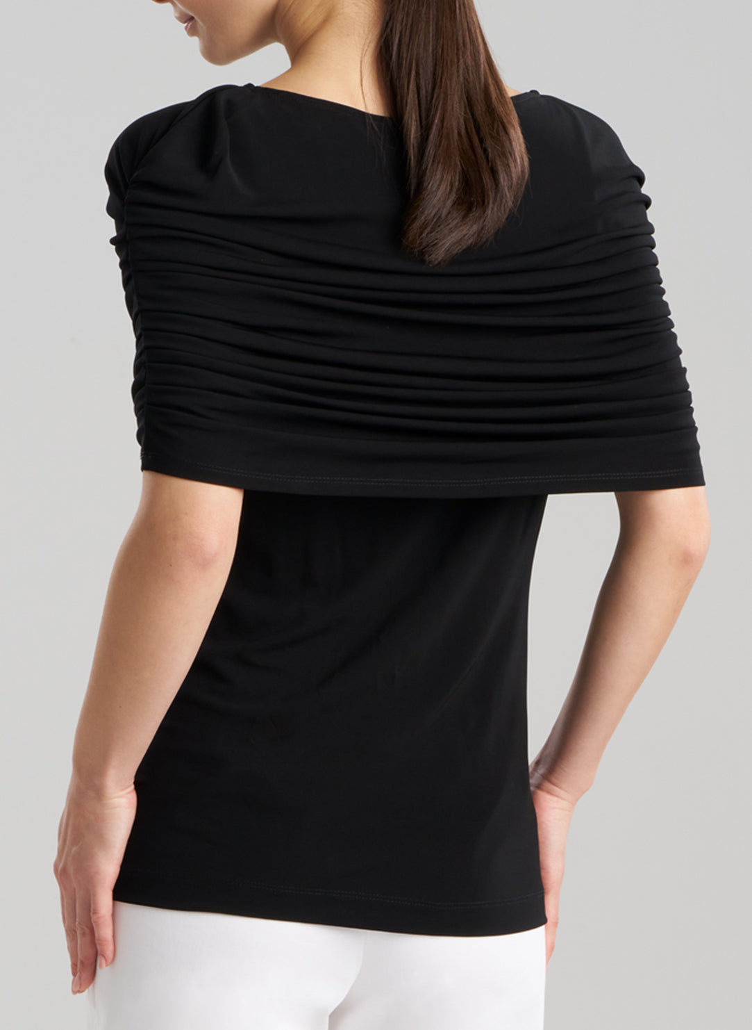Matte Jersey Black Rouched Shoulder Top
