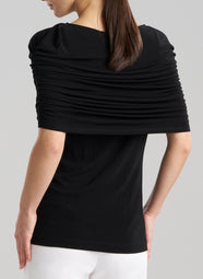 Matte Jersey Black Rouched Shoulder Top