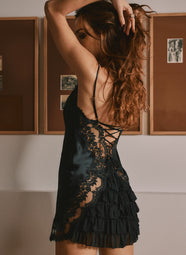Daniella Mousseline Noir Ruffle Back Chemise