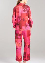 Coromandel Printed Stretch Satin Magenta Notch PJ Set