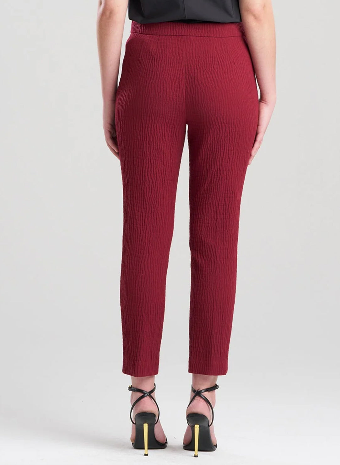 Textured Cotton Jacquard Ruby Side Zip Ankle Pant
