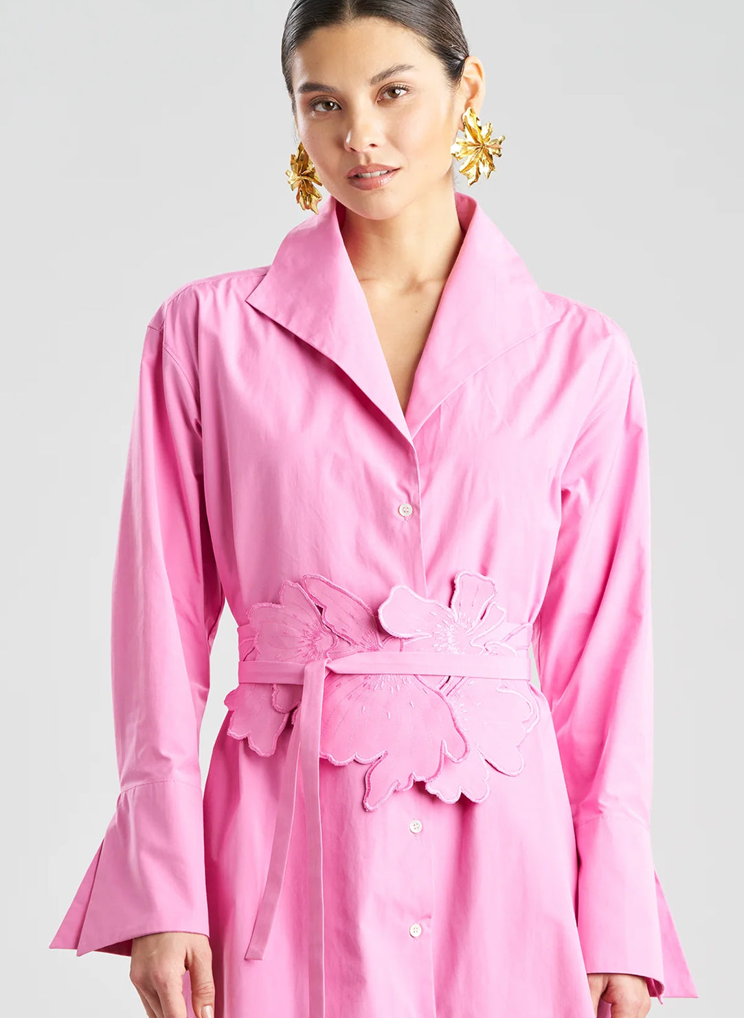Tech Cotton Taffeta Fresh Pink 3D Embroidered Obi Belt