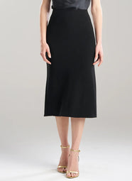 Stretch Crepe Black Pull on Midi Skirt